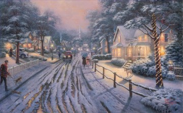 350 人の有名アーティストによるアート作品 Painting - 故郷のクリスマスの思い出 トーマス・キンケード